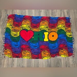 Bali Blue I ♥️ Rio colorful beach wrap tapestry use as swim suit cover flag dec